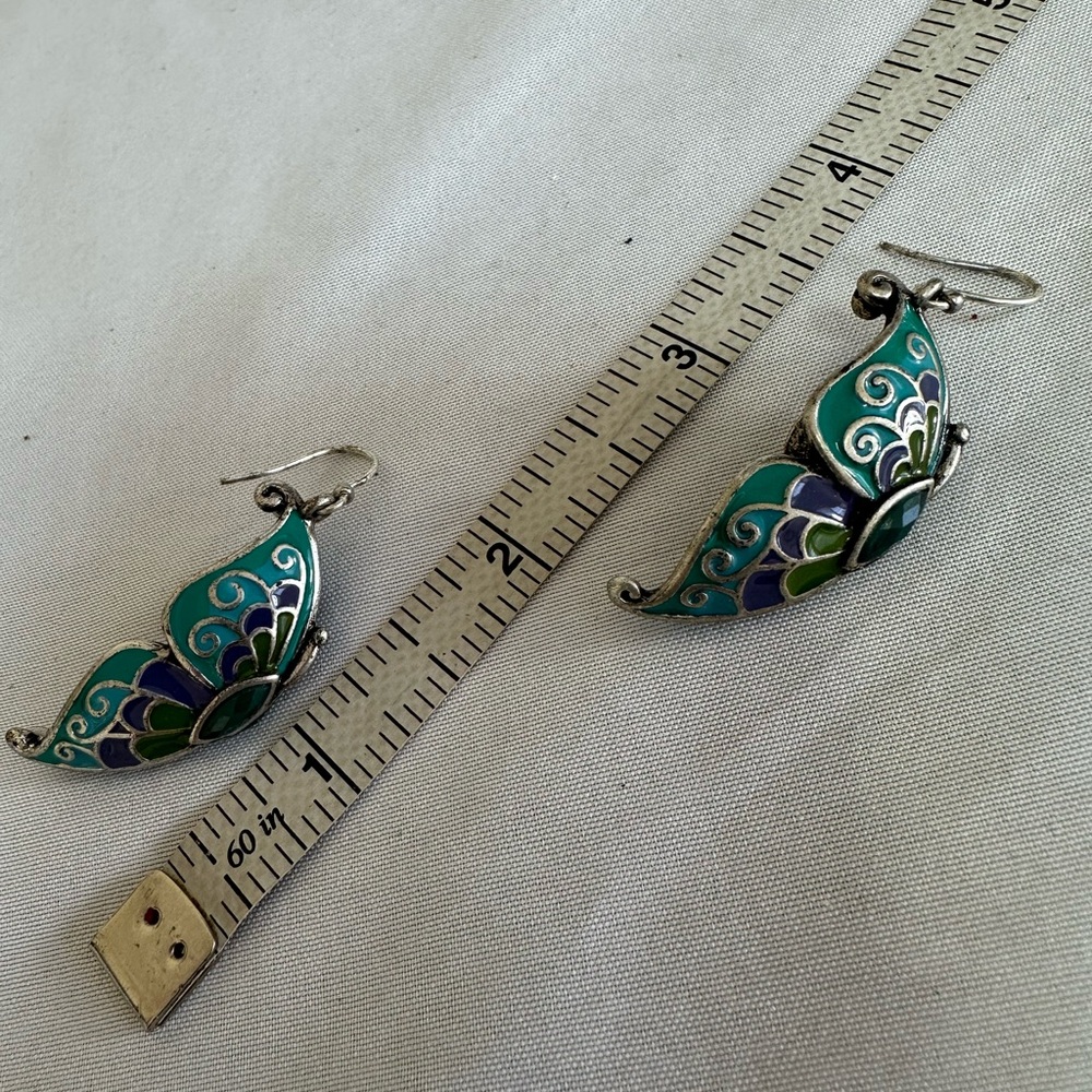 Silvertone enameled butterfly earrings - Picture 4 of 7